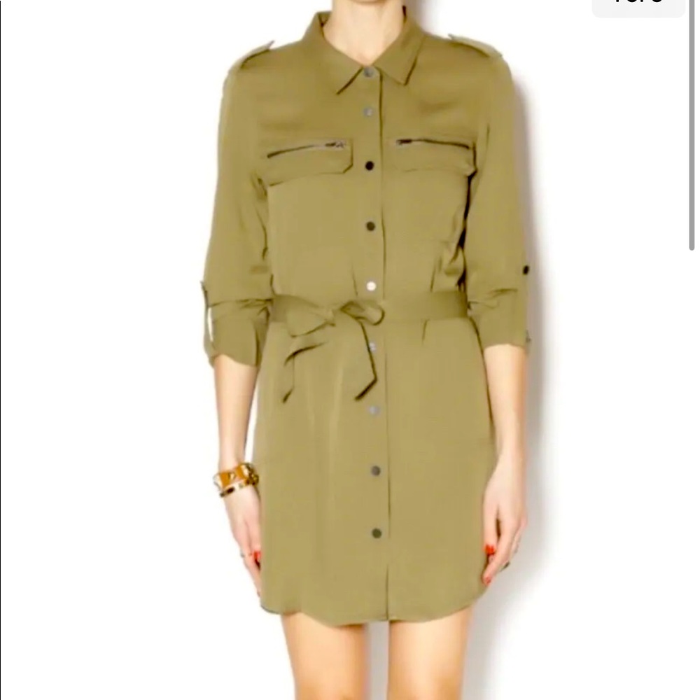 Sanctuary Khaki Army Green Rayon Shirt Dress Size L -Long Sleeves